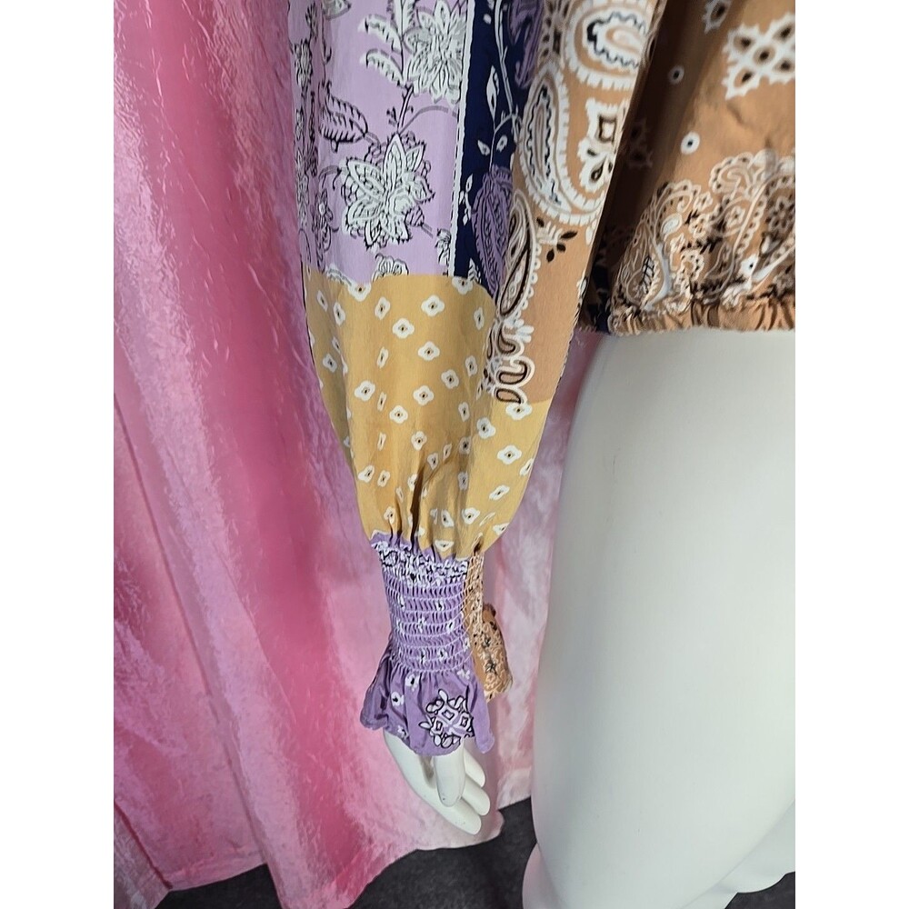 Wrangler Western Patchwork Bell Sleeves Boho Crop Top Size Medium - Picture 6 of 13